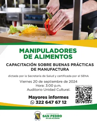 Capacitación sobre buenas prácticas de manufactura, dirigida a manipuladores de alimentos