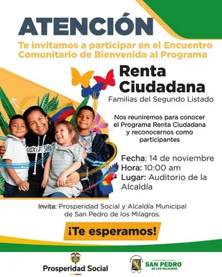 Te esperamos en el 2° Encuentro comunitario de bienvenida al programa Renta Ciudadana