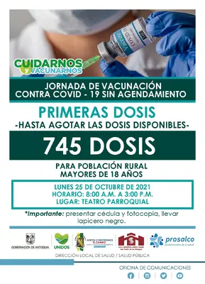 Sampedreños mayores de 18 años de la zona rural del municipio que no se han vacunado contra el Covid-19