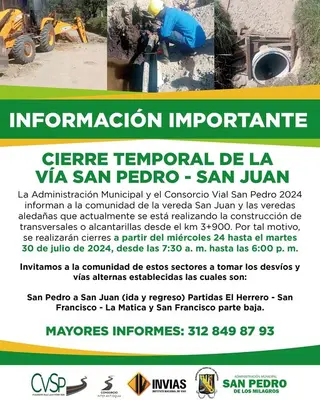 Información Importante Cierre Temporal de la Vía San Juan